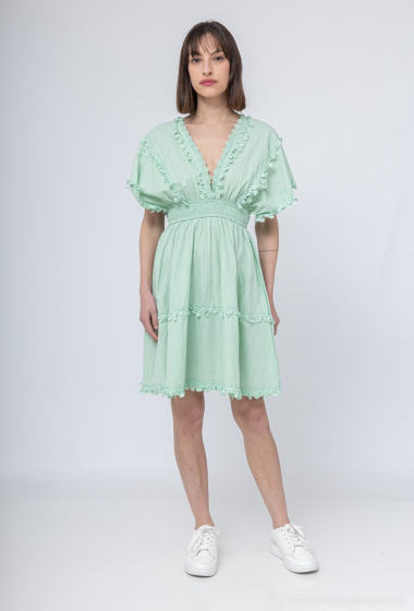 Wholesaler Loriane - Short cotton dress, embroidered, bohemian
