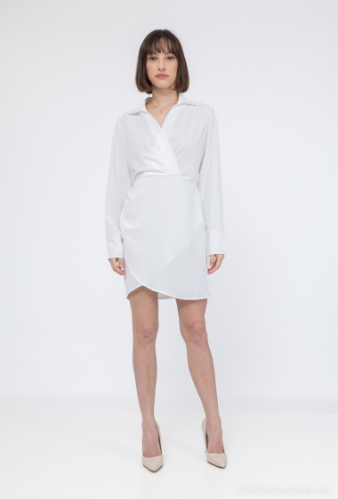 Wholesaler Loriane - Short Wrap Dress, Long Sleeves, Plain, V-Neck
