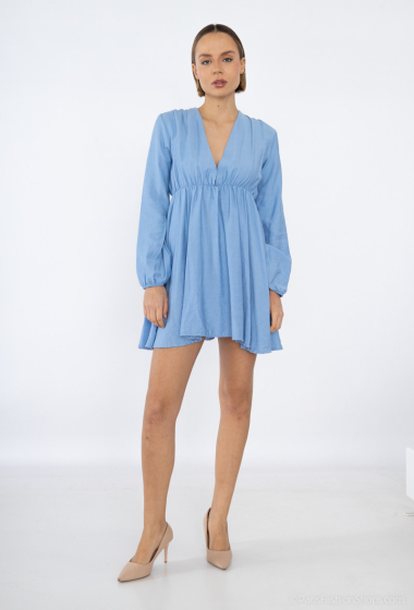 Wholesaler Loriane - Short Plain Viscose Dress, Long Sleeve
