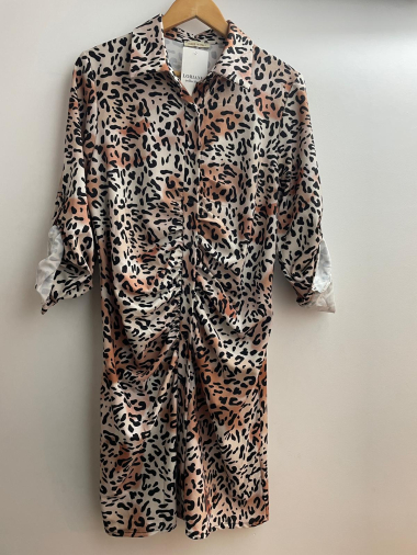 Grossiste Loriane - Robe froncée à imprimé léopard