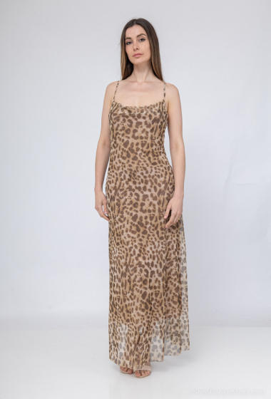 Grossiste Loriane - Robe longue à bretelle, imprimée léopard