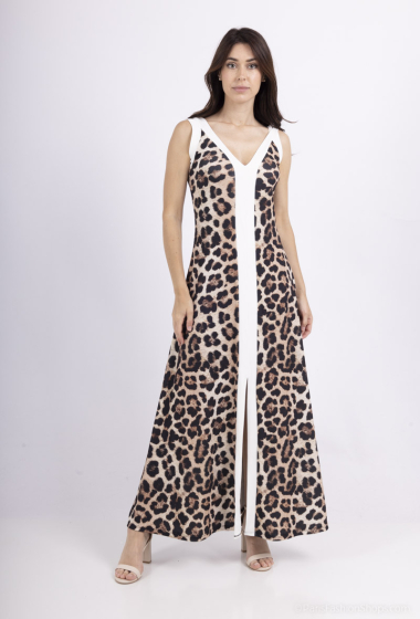 Grossiste Loriane - Robe longue à bretelle imprimé léopard