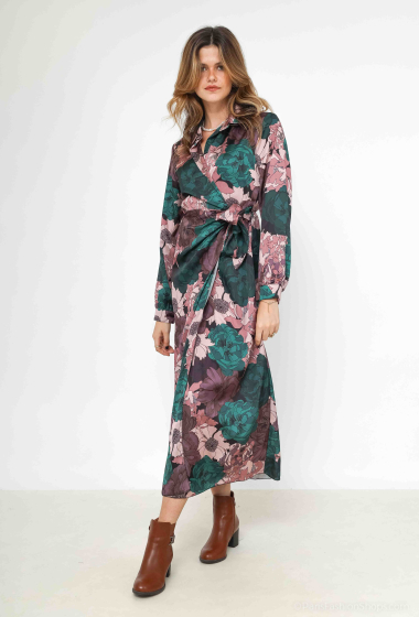 Grossiste Loriane - Robe longue à  portefeuille imprimée fleurs