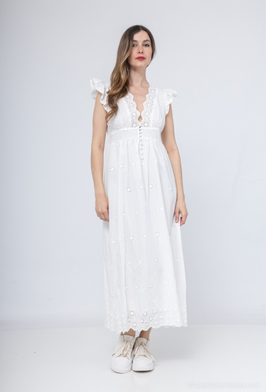 Wholesaler Loriane - Long bohemian dress, embroidered, plain, sleeveless