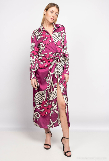 Wholesaler Loriane - Long vegetal print wrap dress