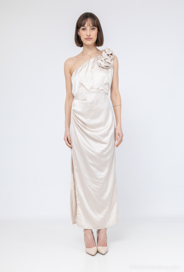 Wholesaler Loriane - Long Satin Dress, Plain, Sleeveless