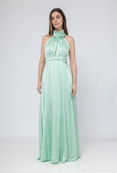 Wholesaler Loriane - Long satin dress, plain, sleeveless