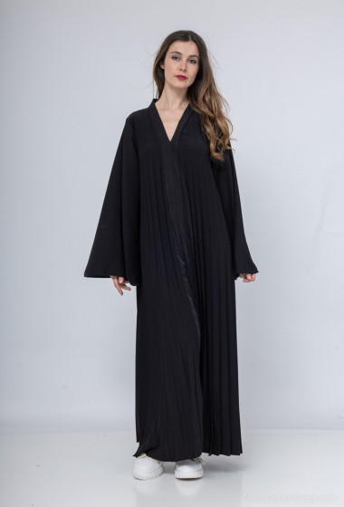 Wholesaler Loriane - Long and wide dress, Plain, Long sleeves, Round neck, Pleated
