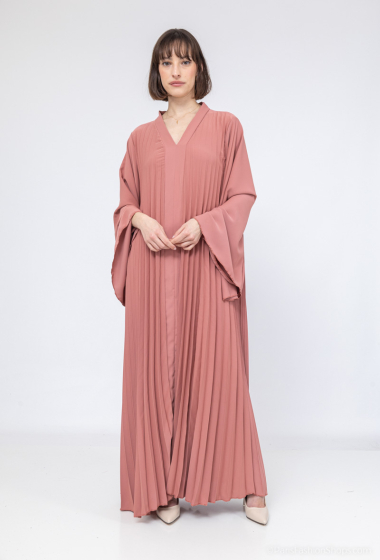 Wholesaler Loriane - Long and wide dress, Plain, Long sleeves, Round neck, Pleated