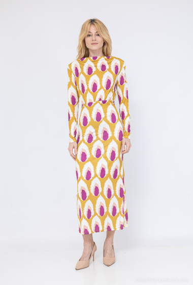 Wholesaler Loriane - Long Dress, Printed, Long Sleeves, Drop Collar