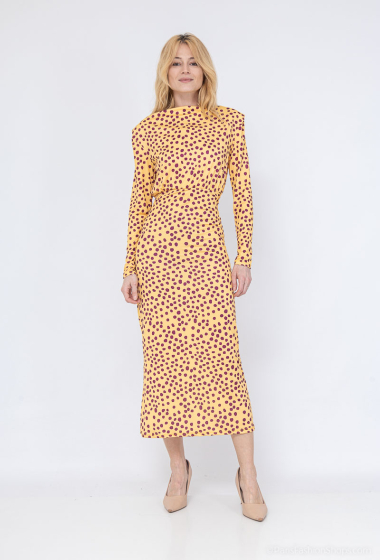 Wholesaler Loriane - Long Dress, Printed, Long Sleeves, Drop Collar