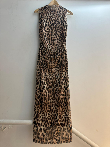 Großhändler Loriane - Langes ärmelloses Kleid mit Leopardenmuster