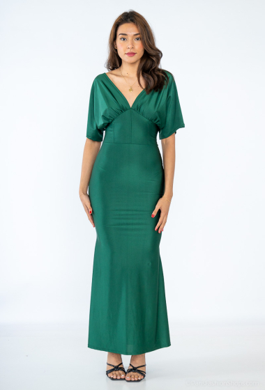 Wholesaler Loriane - Long Dress, Plain, Short Sleeves, V Neck