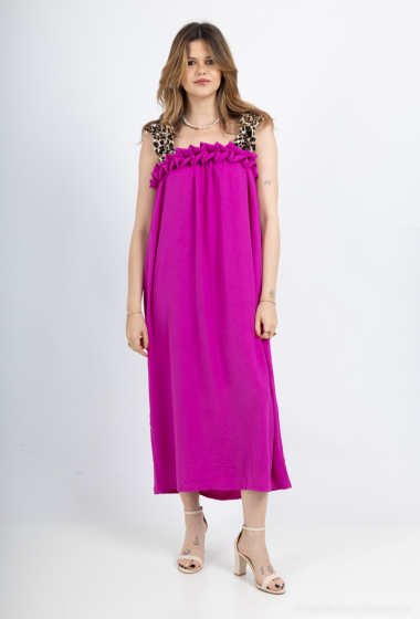 Wholesaler Loriane - Plain long dress with leopard print strap