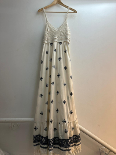 Wholesaler Loriane - Long dress, plain, embroidered, sleeveless