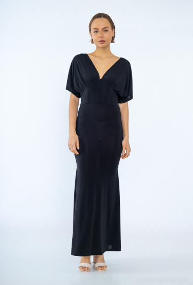 Wholesaler Loriane - Long Dress, Plain, Short Sleeves, V Neck