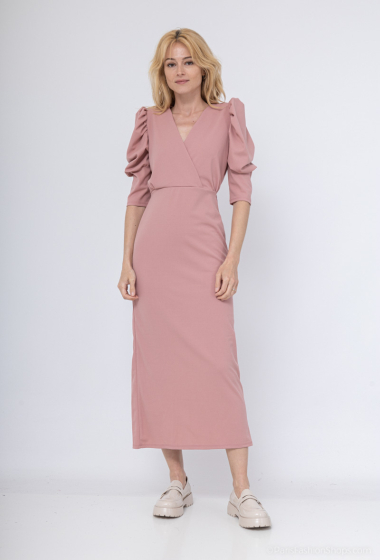 Wholesaler Loriane - Plain long dress, Long sleeves, V-neck