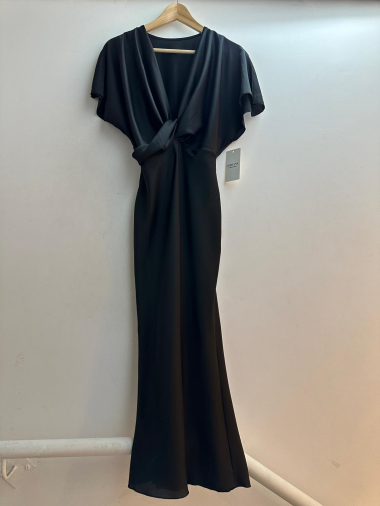 Wholesaler Loriane - Mid-length satin dress, plain, short sleeve