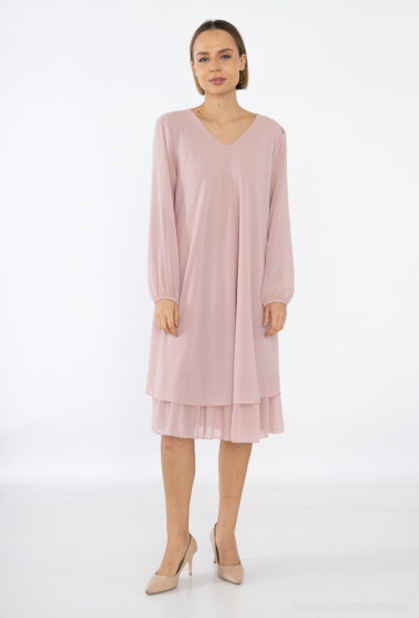 Wholesaler Loriane - Plain Midi Dress, Long Sleeve
