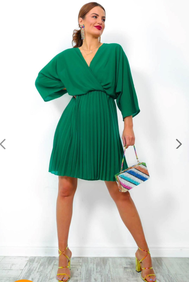 Wholesaler Loriane - Midi Dress, Plain, Pleated, Long Sleeves