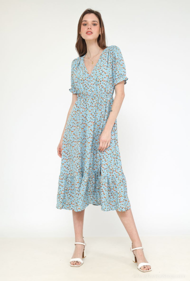 Wholesaler Loriane - Midi dress with flower print and puff sleeves
