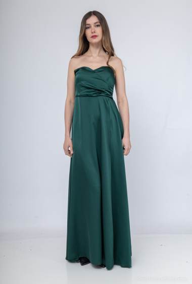 Wholesaler Loriane - Long satin wrap dress, sleeveless, off the shoulders,
