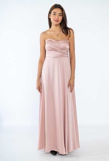 Wholesaler Loriane - Long satin wrap dress, sleeveless, off the shoulders,