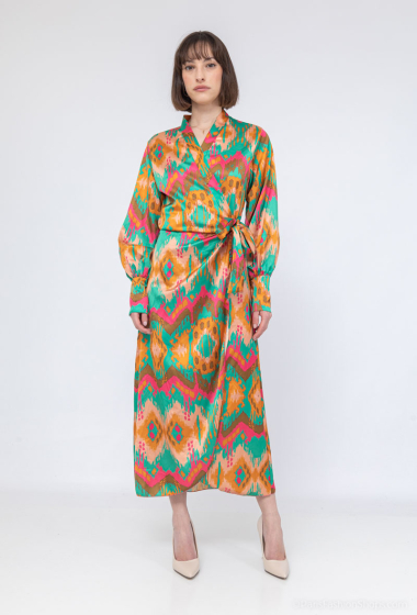 Wholesaler Loriane - Long wrap dress, Long sleeves, V-neck