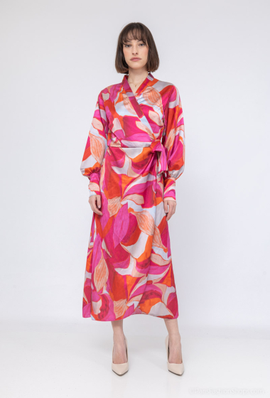 Wholesaler Loriane - Long wrap dress, Long sleeves, V-neck