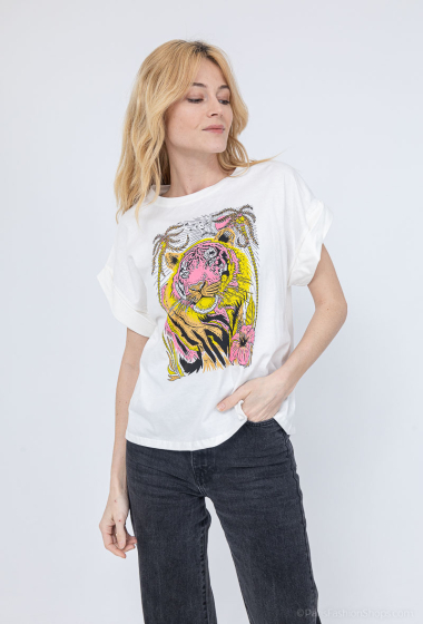 Großhändler Loriane - T-Shirt mit Tiger-Print