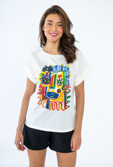 Wholesaler Loriane - Eagle printed t-shirt "INDIGO REBELS"