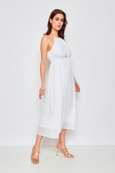 Wholesaler LOVIE & Co - LOVIE - Long dress with textured fabric and halter neckline