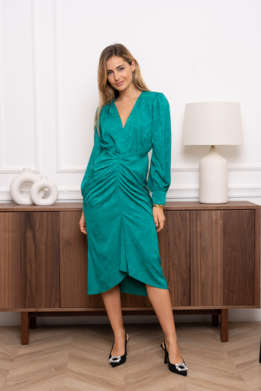 Wholesaler LOVIE & Co - LOVIE - GLOXINIA mid-length printed dress with pleats