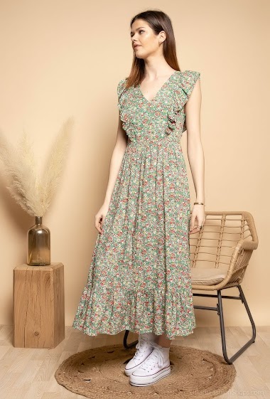 Großhändler LOVIE & Co - Langes lockeres Kleid mit Blumendruck