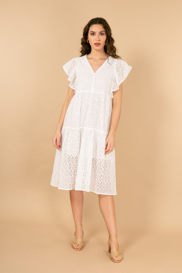 Großhändler LOVIE & Co - Langes Kleid aus bestickter Baumwolle