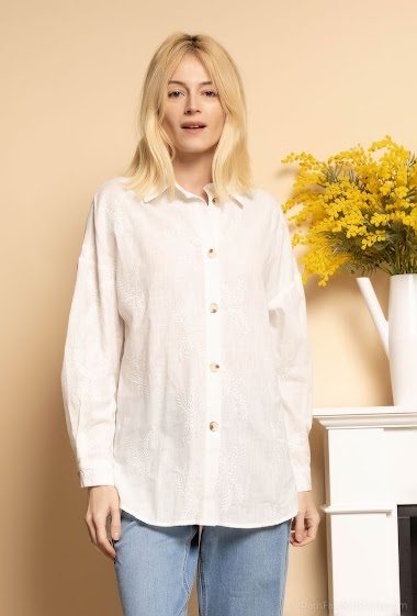 Großhändler LOVIE & Co - Überhemd aus Baumwolle mit Palmenstickerei