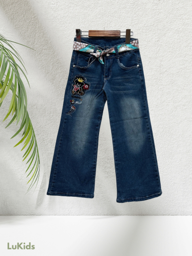 Großhändler Lu Kids - Gerade geschnittene Jeans für Mädchen mit integriertem Schal