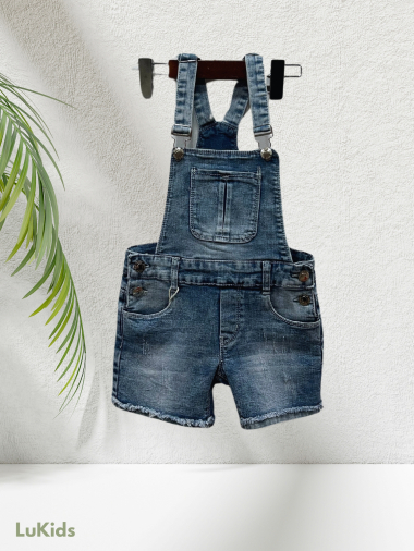 Großhändler Lu Kids - Jeans-Shorts-Overall für Mädchen mit Vordertasche