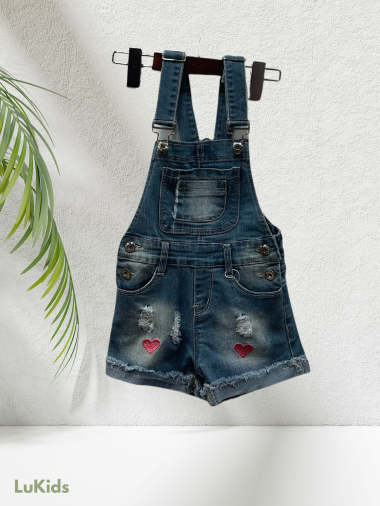 Grossiste Lu Kids - Salopette Short Fille en Jeans avec motif coeur
