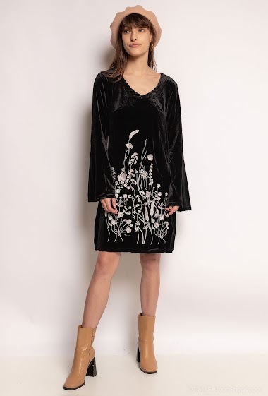 Wholesaler LUCCE - Velvet dress with embroidered flowers