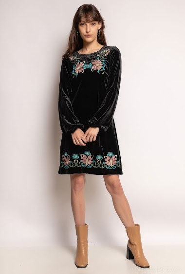 Wholesaler LUCCE - Velvet dress with embroidered flowers