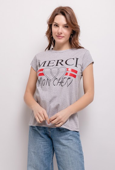 Wholesaler Lucky 2 - Printed t-shirt MERCI MON CHERI