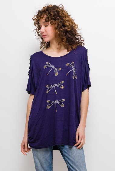 Wholesalers Lucky 2 - Tunic with dragongflies in strass