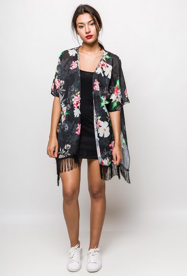 Großhändler Lucky 2 - Floral kimono with fringes