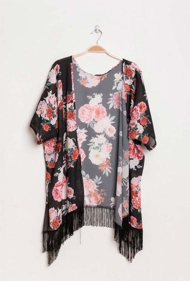 Grossiste Lucky 2 - Veste kimono à fleurs avec franges