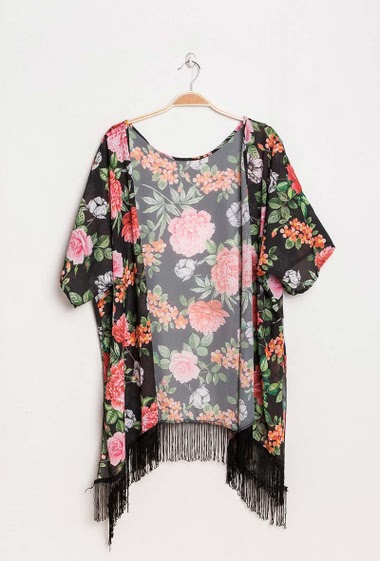 Wholesaler Lucky 2 - Floral kimono with fringes