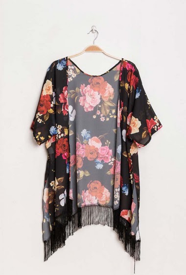 Großhändler Lucky 2 - Floral kimono with fringes