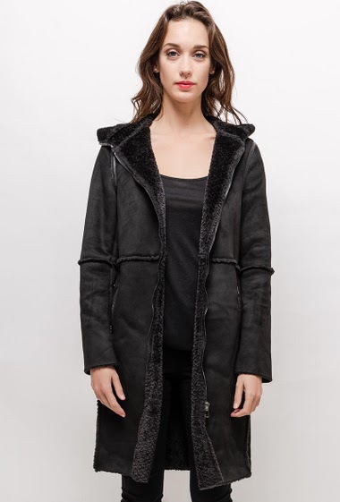 Hooded suede coat