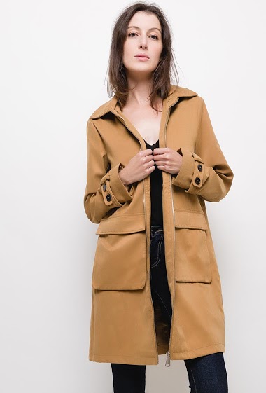 Long suede coat with hood