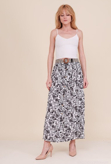 Wholesaler Lucky Nana - Floral printed skirt with belt.